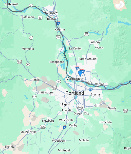 Map of Vancouver and Portland